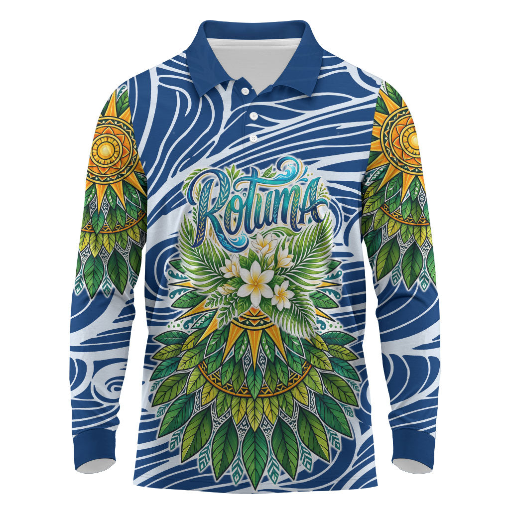 Rotuma Fiji Island Pride Long Sleeve Polo Shirt Ocean Wave Coral Reef Marine Life Tribal Tattoo TS04 Blue Green - Polynesian Pride