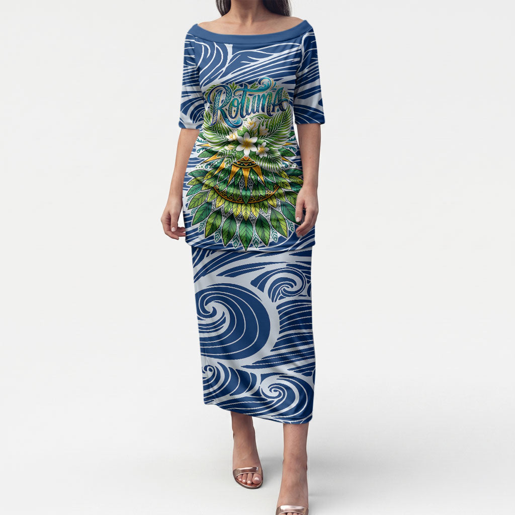 Rotuma Fiji Island Pride Puletasi Ocean Wave Coral Reef Marine Life Tribal Tattoo TS04 Long Dress Blue Green - Polynesian Pride