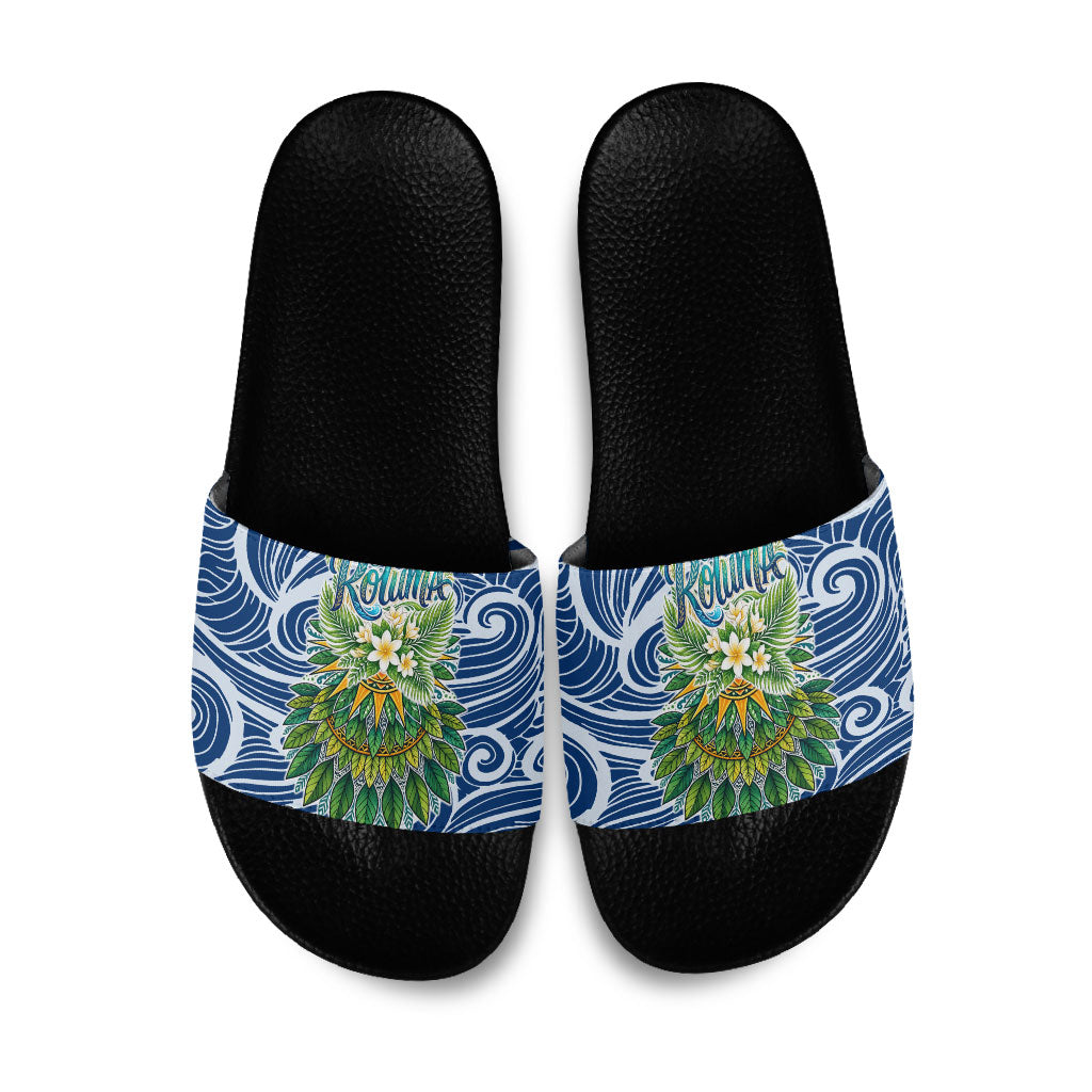 Rotuma Fiji Island Pride Slide Sandals Ocean Wave Coral Reef Marine Life Tribal Tattoo TS04 Blue Green - Polynesian Pride