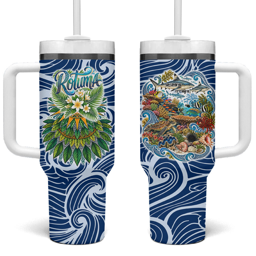 Rotuma Fiji Island Pride Tumbler With Handle Ocean Wave Coral Reef Marine Life Tribal Tattoo TS04 One Size: 40 oz Blue Green - Polynesian Pride