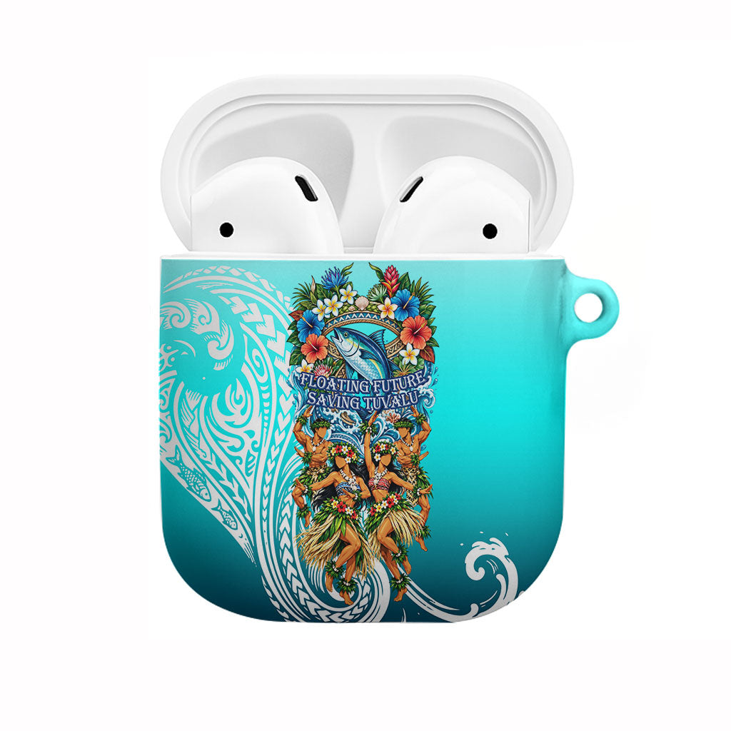 Floating Future Saving Tuvalu AirPods Case Ocean Blue Pacific Polynesian Cultural Art Marine Wildlife TS04 Blue White - Polynesian Pride