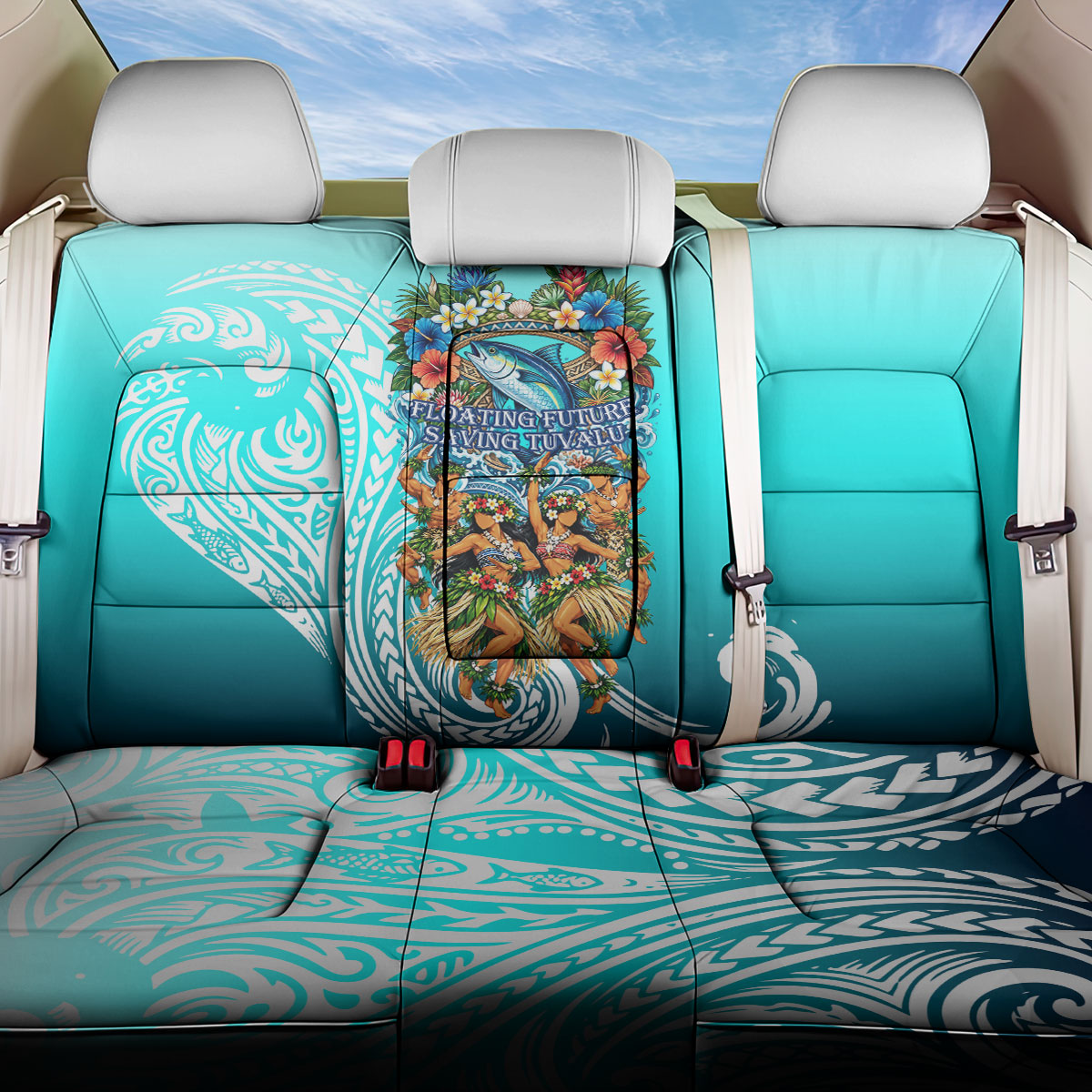 Floating Future Saving Tuvalu Back Car Seat Cover Ocean Blue Pacific Polynesian Cultural Art Marine Wildlife TS04 One Size Blue White - Polynesian Pride