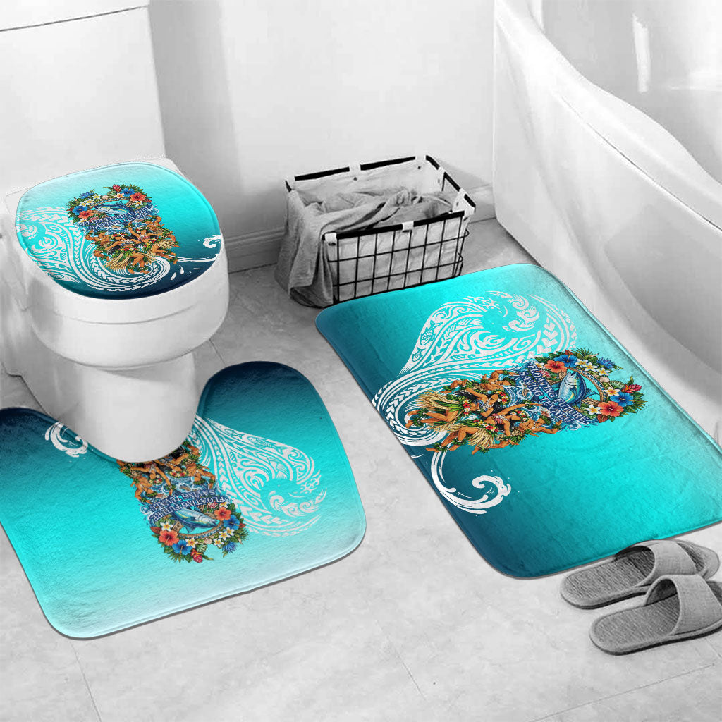 Floating Future Saving Tuvalu Bathroom Set Ocean Blue Pacific Polynesian Cultural Art Marine Wildlife TS04 Mat Set Only (3 pcs) One Size Blue White - Polynesian Pride