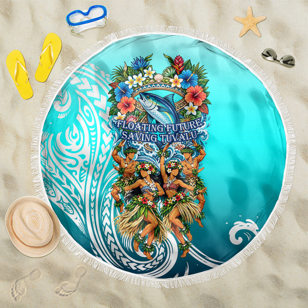 Floating Future Saving Tuvalu Beach Blanket Ocean Blue Pacific Polynesian Cultural Art Marine Wildlife TS04 One Size 150cm Blue White - Polynesian Pride