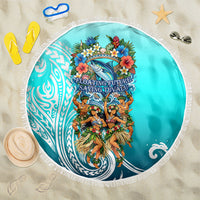 Floating Future Saving Tuvalu Beach Blanket Ocean Blue Pacific Polynesian Cultural Art Marine Wildlife TS04 One Size 150cm Blue White - Polynesian Pride