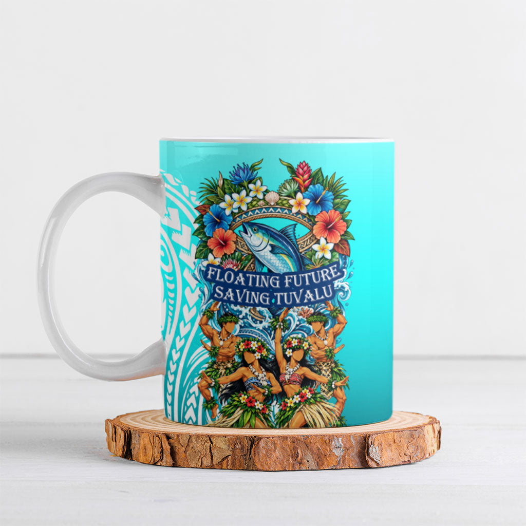Floating Future Saving Tuvalu Ceramic Mug Ocean Blue Pacific Polynesian Cultural Art Marine Wildlife TS04 Blue White - Polynesian Pride