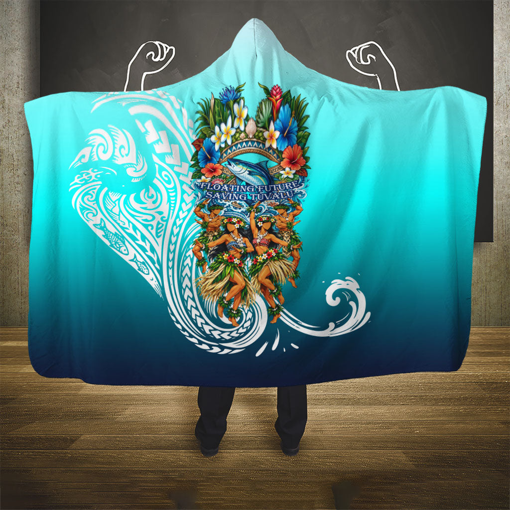 Floating Future Saving Tuvalu Hooded Blanket Ocean Blue Pacific Polynesian Cultural Art Marine Wildlife TS04 - Polynesian Pride