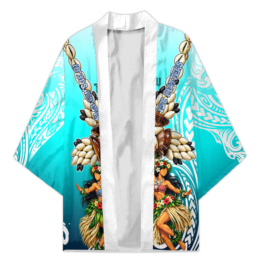 Floating Future Saving Tuvalu Kimono Ocean Blue Pacific Polynesian Cultural Art Marine Wildlife TS04 Unisex Blue White - Polynesian Pride