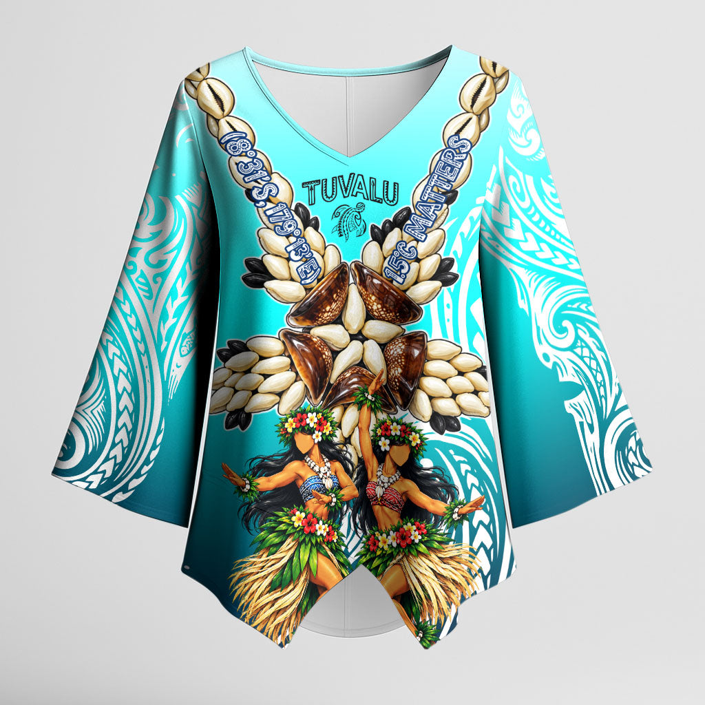 Floating Future Saving Tuvalu Kimono Sleeve Blouse Ocean Blue Pacific Polynesian Cultural Art Marine Wildlife TS04 Female Blue White - Polynesian Pride