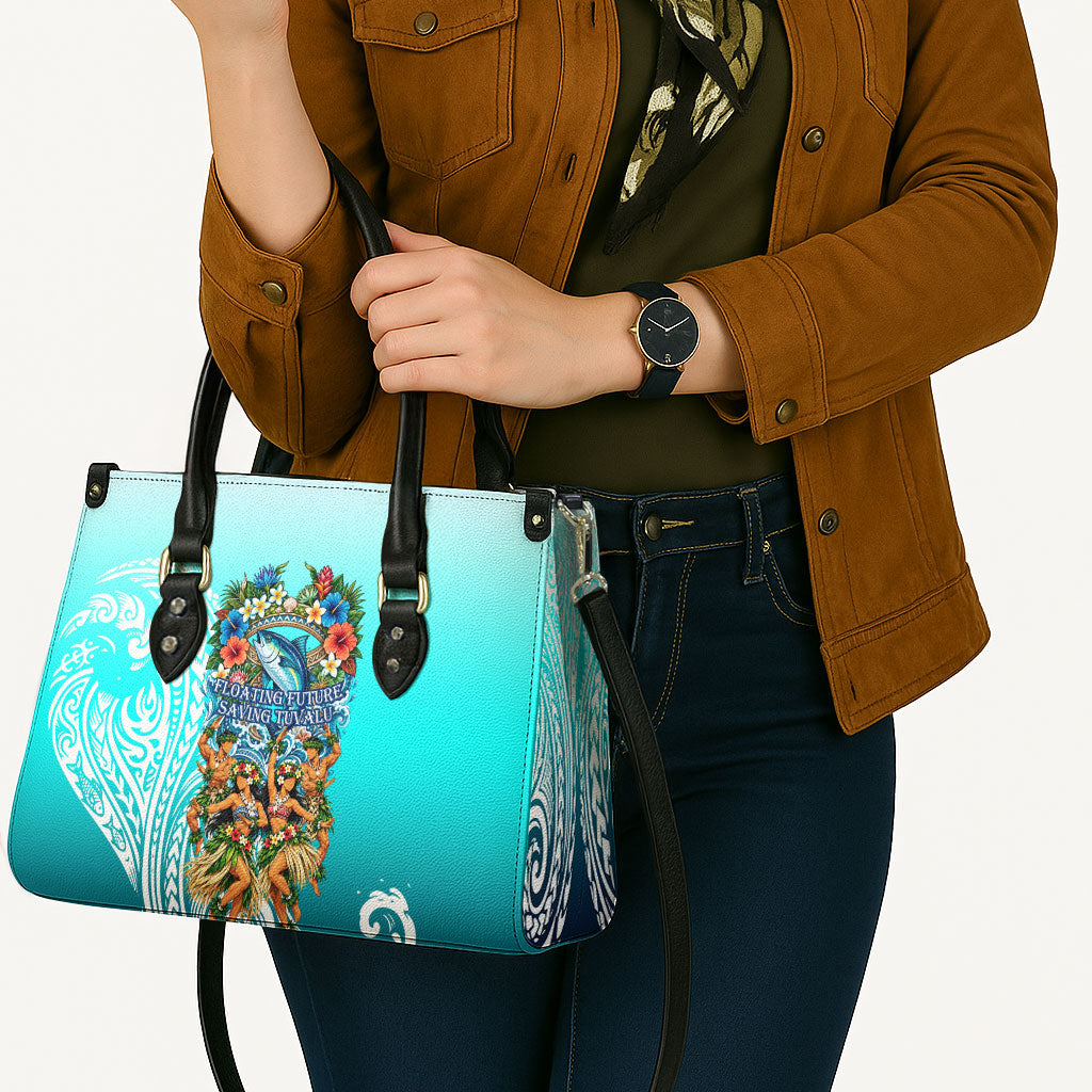 Floating Future Saving Tuvalu Leather Bag Ocean Blue Pacific Polynesian Cultural Art Marine Wildlife TS04 - Polynesian Pride