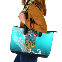 Floating Future Saving Tuvalu Leather Tote Bag Ocean Blue Pacific Polynesian Cultural Art Marine Wildlife TS04 Blue White - Polynesian Pride