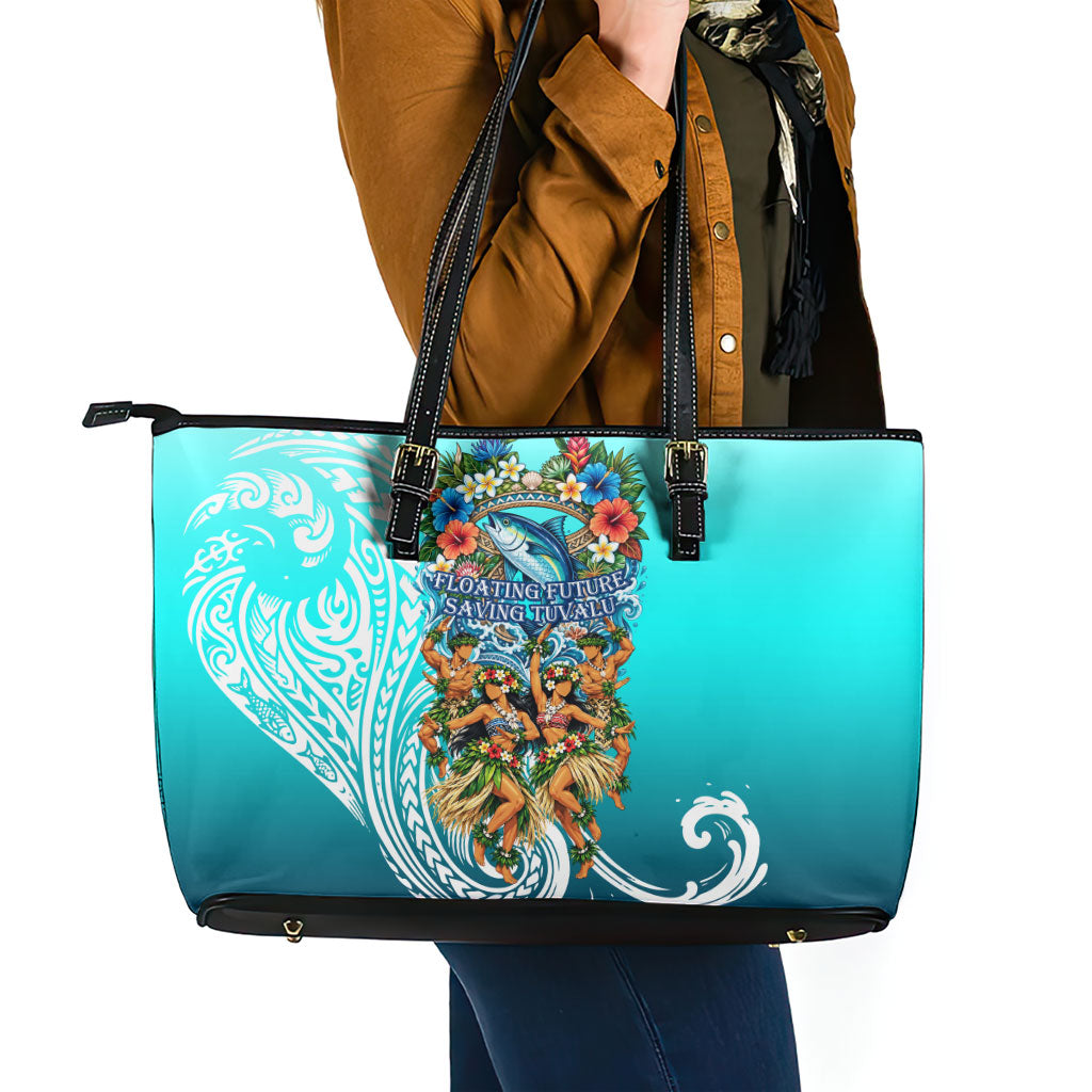 Floating Future Saving Tuvalu Leather Tote Bag Ocean Blue Pacific Polynesian Cultural Art Marine Wildlife TS04 - Polynesian Pride