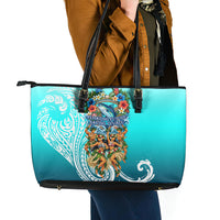 Floating Future Saving Tuvalu Leather Tote Bag Ocean Blue Pacific Polynesian Cultural Art Marine Wildlife TS04 - Polynesian Pride