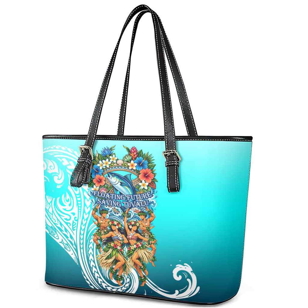 Floating Future Saving Tuvalu Leather Tote Bag Ocean Blue Pacific Polynesian Cultural Art Marine Wildlife TS04 - Polynesian Pride