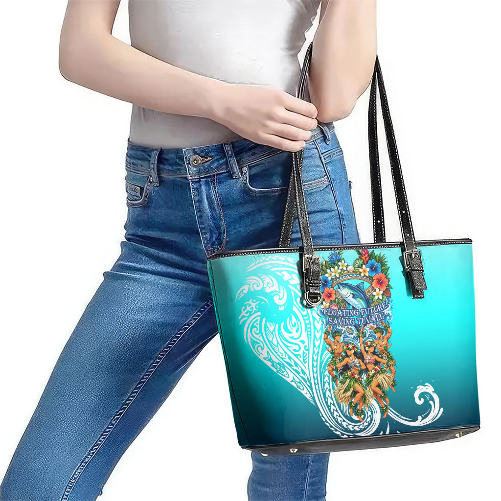 Floating Future Saving Tuvalu Leather Tote Bag Ocean Blue Pacific Polynesian Cultural Art Marine Wildlife TS04 - Polynesian Pride
