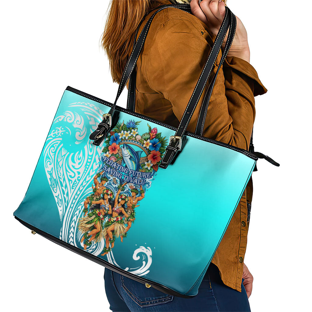 Floating Future Saving Tuvalu Leather Tote Bag Ocean Blue Pacific Polynesian Cultural Art Marine Wildlife TS04 - Polynesian Pride