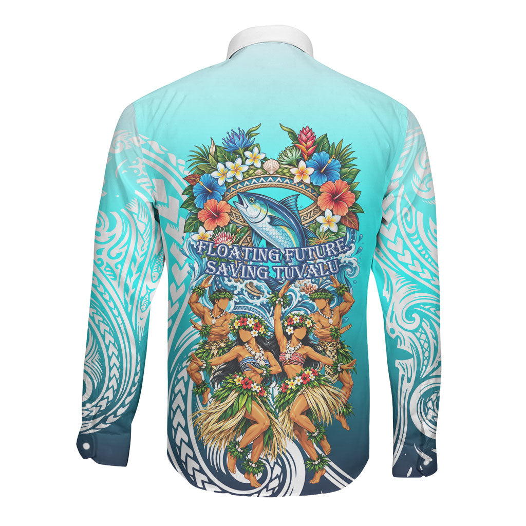 Floating Future Saving Tuvalu Long Sleeve Button Shirt Ocean Blue Pacific Polynesian Cultural Art Marine Wildlife TS04 - Polynesian Pride