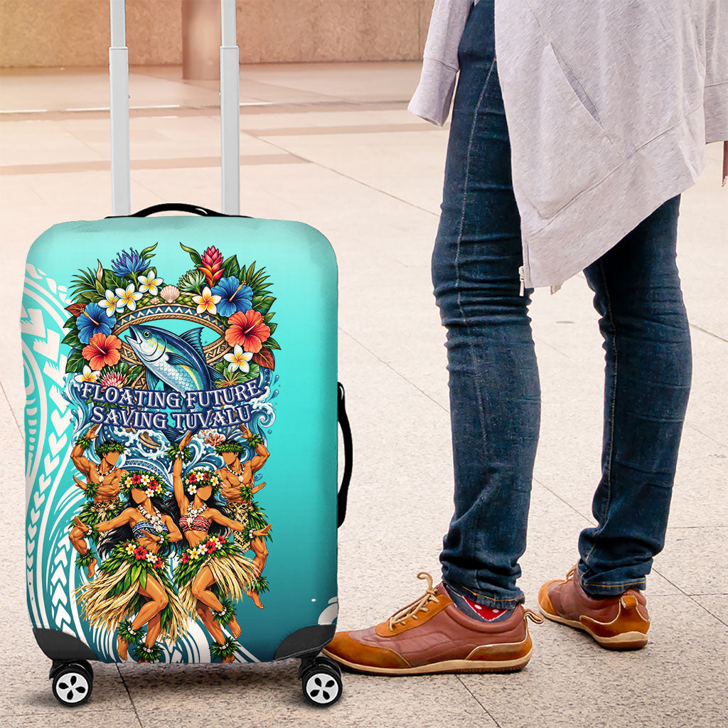 Floating Future Saving Tuvalu Luggage Cover Ocean Blue Pacific Polynesian Cultural Art Marine Wildlife TS04 Blue White - Polynesian Pride