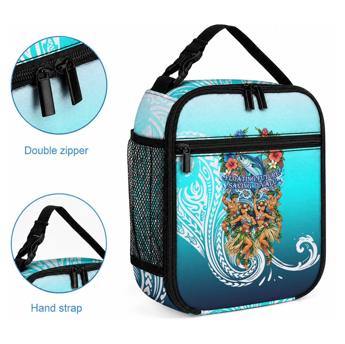 Floating Future Saving Tuvalu Lunch Bag Ocean Blue Pacific Polynesian Cultural Art Marine Wildlife TS04 - Polynesian Pride