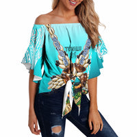 Floating Future Saving Tuvalu Off Shoulder Wrap Waist Top Ocean Blue Pacific Polynesian Cultural Art Marine Wildlife TS04 Blue White - Polynesian Pride