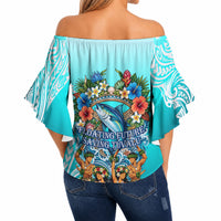 Floating Future Saving Tuvalu Off Shoulder Wrap Waist Top Ocean Blue Pacific Polynesian Cultural Art Marine Wildlife TS04 - Polynesian Pride