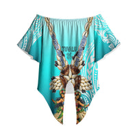 Floating Future Saving Tuvalu Off Shoulder Wrap Waist Top Ocean Blue Pacific Polynesian Cultural Art Marine Wildlife TS04 - Polynesian Pride