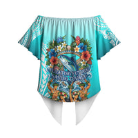 Floating Future Saving Tuvalu Off Shoulder Wrap Waist Top Ocean Blue Pacific Polynesian Cultural Art Marine Wildlife TS04 - Polynesian Pride