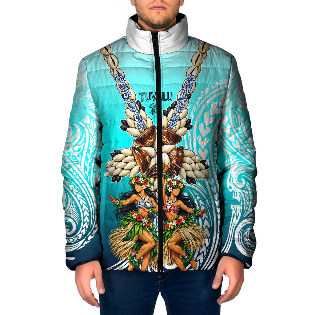 Floating Future Saving Tuvalu Padded Jacket Ocean Blue Pacific Polynesian Cultural Art Marine Wildlife TS04 Men Blue White - Polynesian Pride