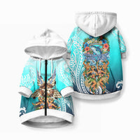 Floating Future Saving Tuvalu Pet Hoodie Ocean Blue Pacific Polynesian Cultural Art Marine Wildlife TS04 Zip-up Blue White - Polynesian Pride