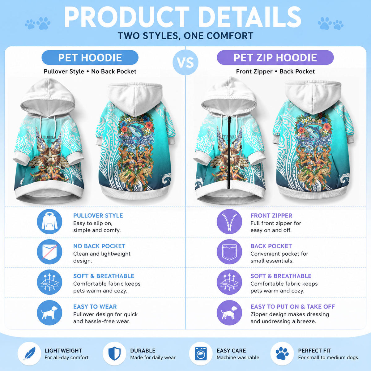 Floating Future Saving Tuvalu Pet Hoodie Ocean Blue Pacific Polynesian Cultural Art Marine Wildlife TS04 - Polynesian Pride