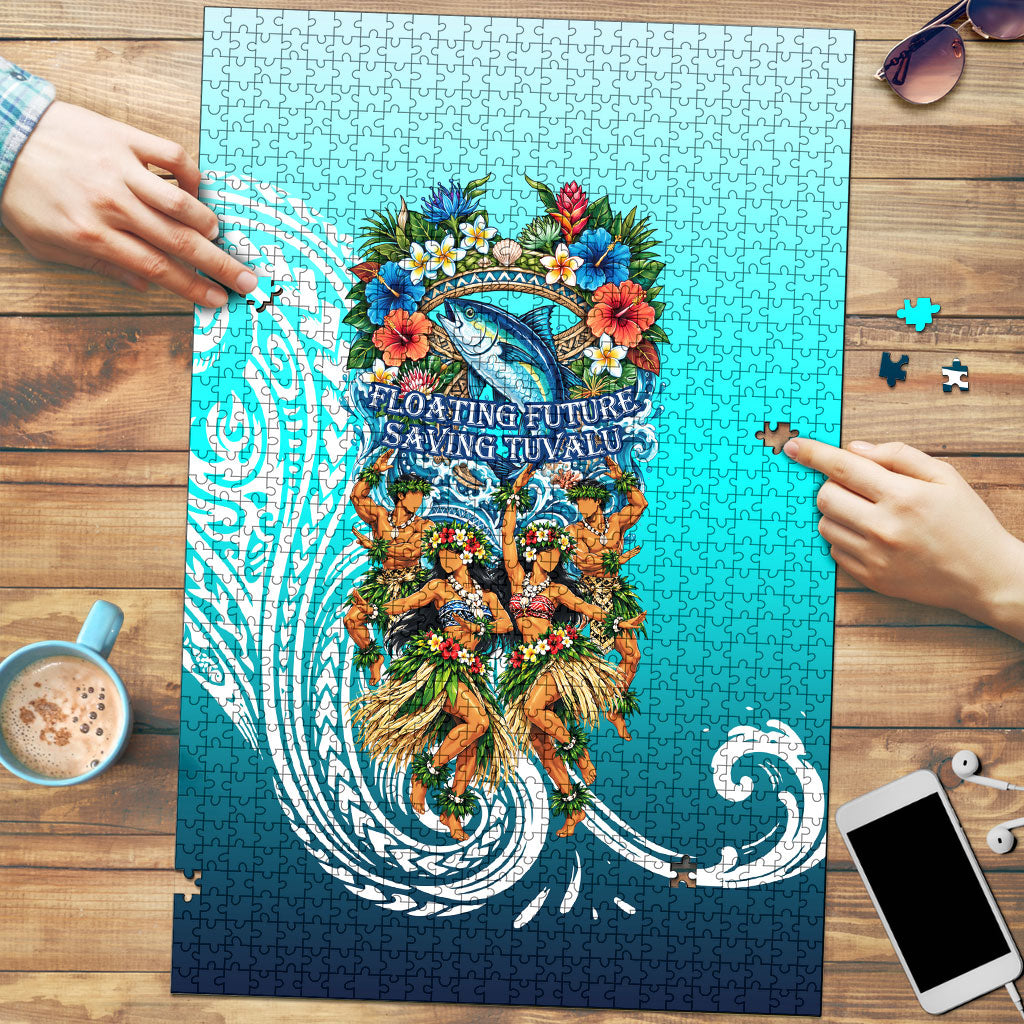 Floating Future Saving Tuvalu Puzzle Ocean Blue Pacific Polynesian Cultural Art Marine Wildlife TS04 Blue White - Polynesian Pride