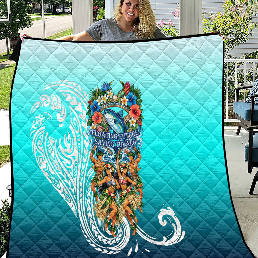 Floating Future Saving Tuvalu Quilt Ocean Blue Pacific Polynesian Cultural Art Marine Wildlife TS04 Blue White - Polynesian Pride