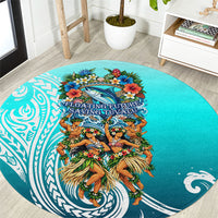 Floating Future Saving Tuvalu Round Carpet Ocean Blue Pacific Polynesian Cultural Art Marine Wildlife TS04 Blue White - Polynesian Pride