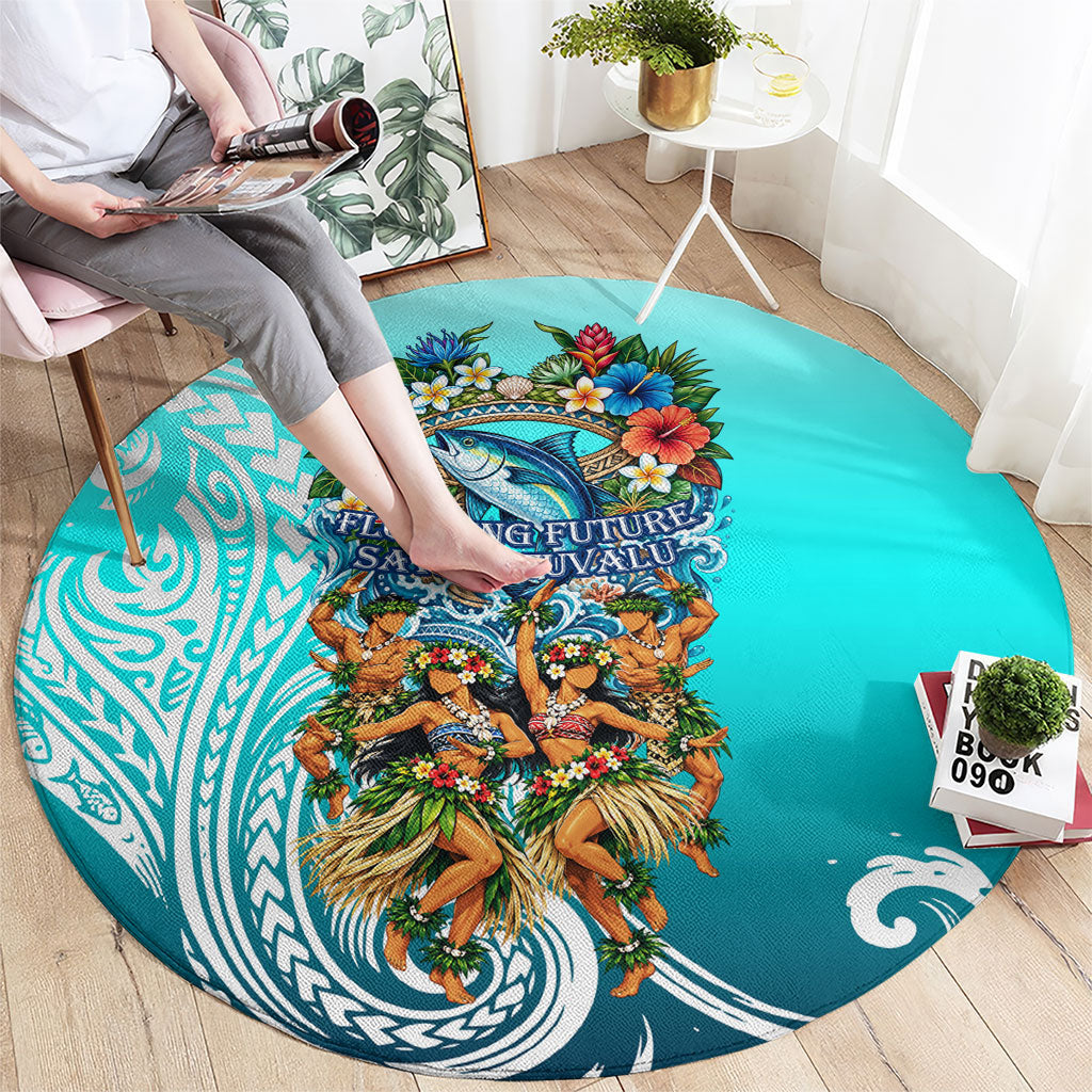 Floating Future Saving Tuvalu Round Carpet Ocean Blue Pacific Polynesian Cultural Art Marine Wildlife TS04 - Polynesian Pride