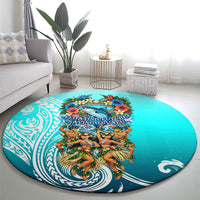 Floating Future Saving Tuvalu Round Carpet Ocean Blue Pacific Polynesian Cultural Art Marine Wildlife TS04 - Polynesian Pride