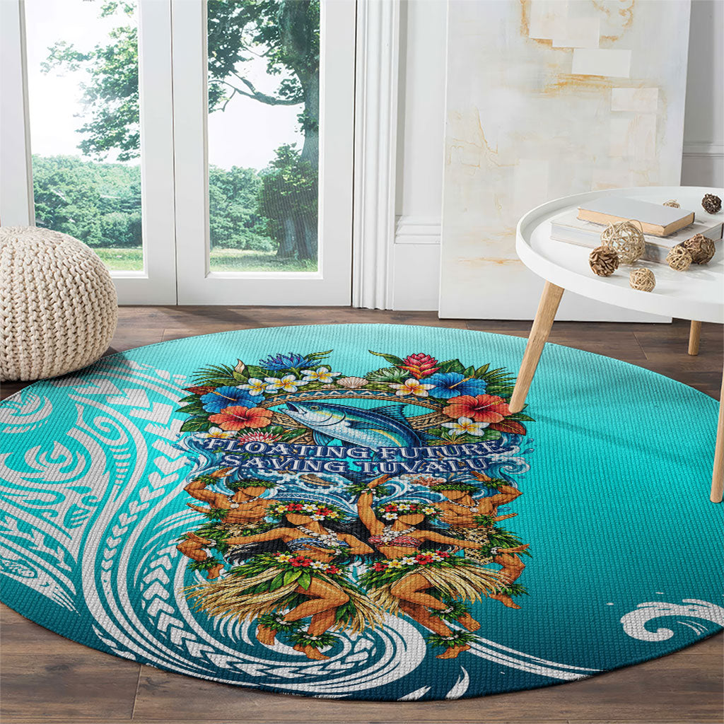 Floating Future Saving Tuvalu Round Carpet Ocean Blue Pacific Polynesian Cultural Art Marine Wildlife TS04 - Polynesian Pride
