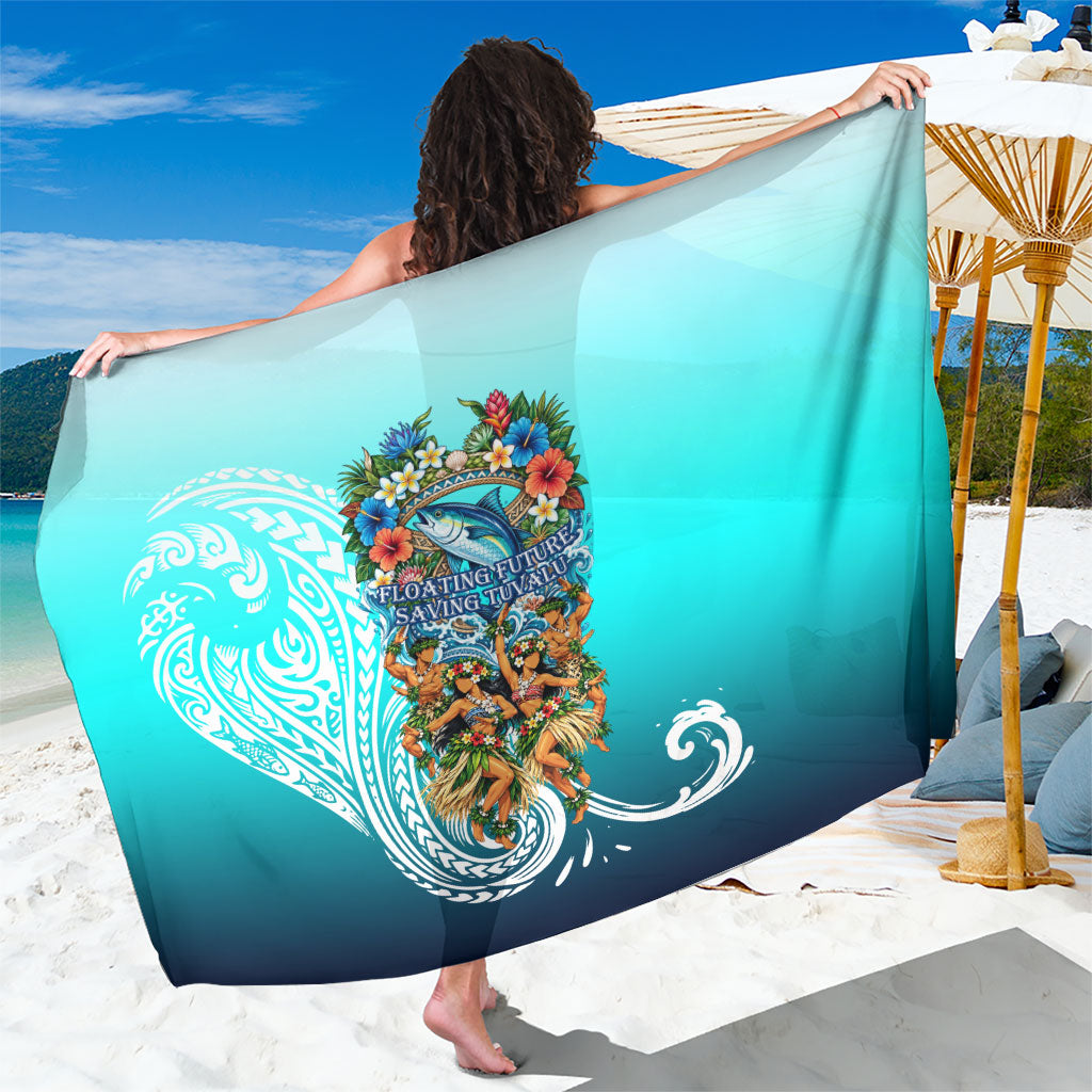 Floating Future Saving Tuvalu Sarong Ocean Blue Pacific Polynesian Cultural Art Marine Wildlife TS04 One Size 44 x 66 inches Blue White - Polynesian Pride