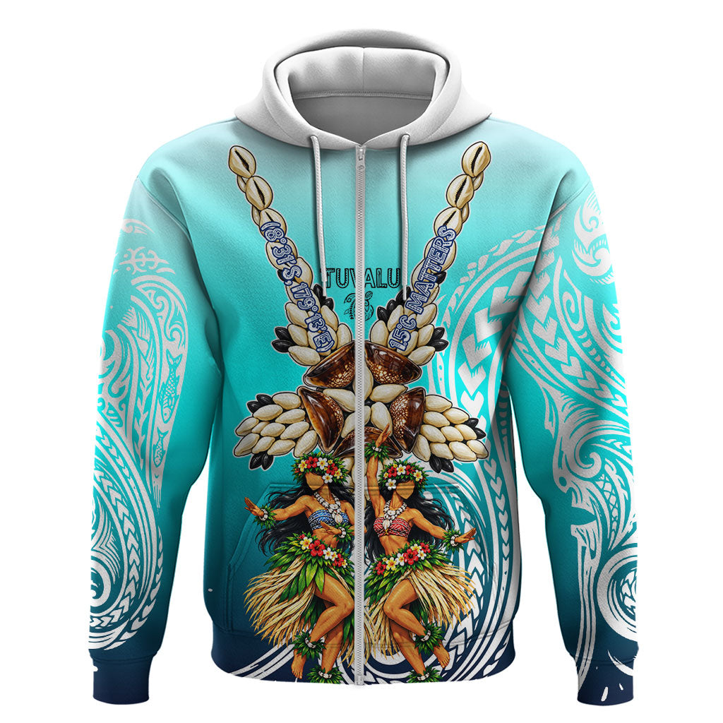 Floating Future Saving Tuvalu Zip Hoodie Ocean Blue Pacific Polynesian Cultural Art Marine Wildlife TS04 Zip Hoodie Blue White - Polynesian Pride