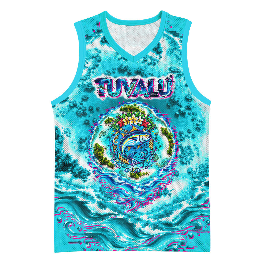 Tuvalu First Digital Nation In The Metaverse Basketball Jersey Polynesian Island Atoll Cyber Ocean TS04 Unisex Blue White - Polynesian Pride