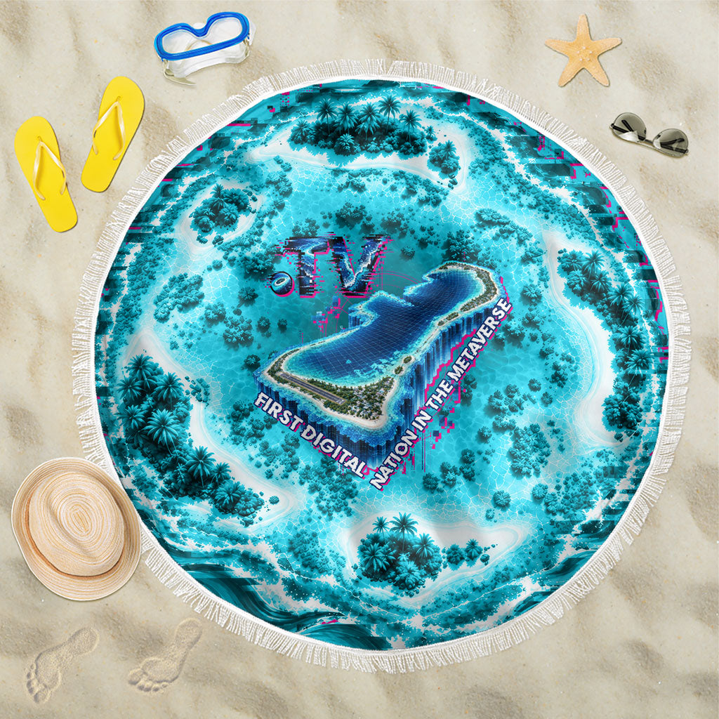 Tuvalu First Digital Nation In The Metaverse Beach Blanket Polynesian Island Atoll Cyber Ocean TS04 One Size 150cm Blue White - Polynesian Pride