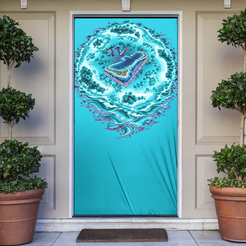 Tuvalu First Digital Nation In The Metaverse Door Cover Polynesian Island Atoll Cyber Ocean TS04 Blue White - Polynesian Pride