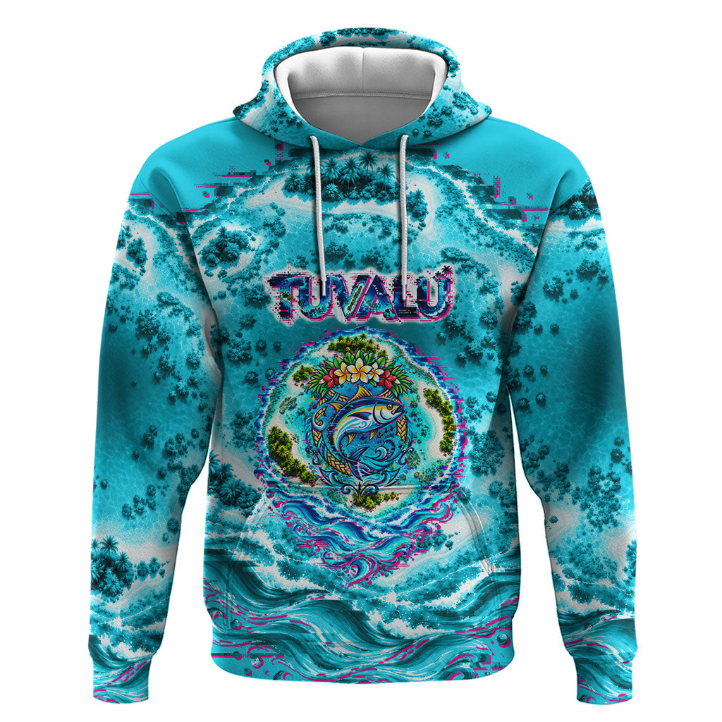 Tuvalu First Digital Nation In The Metaverse Hoodie Polynesian Island Atoll Cyber Ocean TS04 Pullover Hoodie Blue White - Polynesian Pride