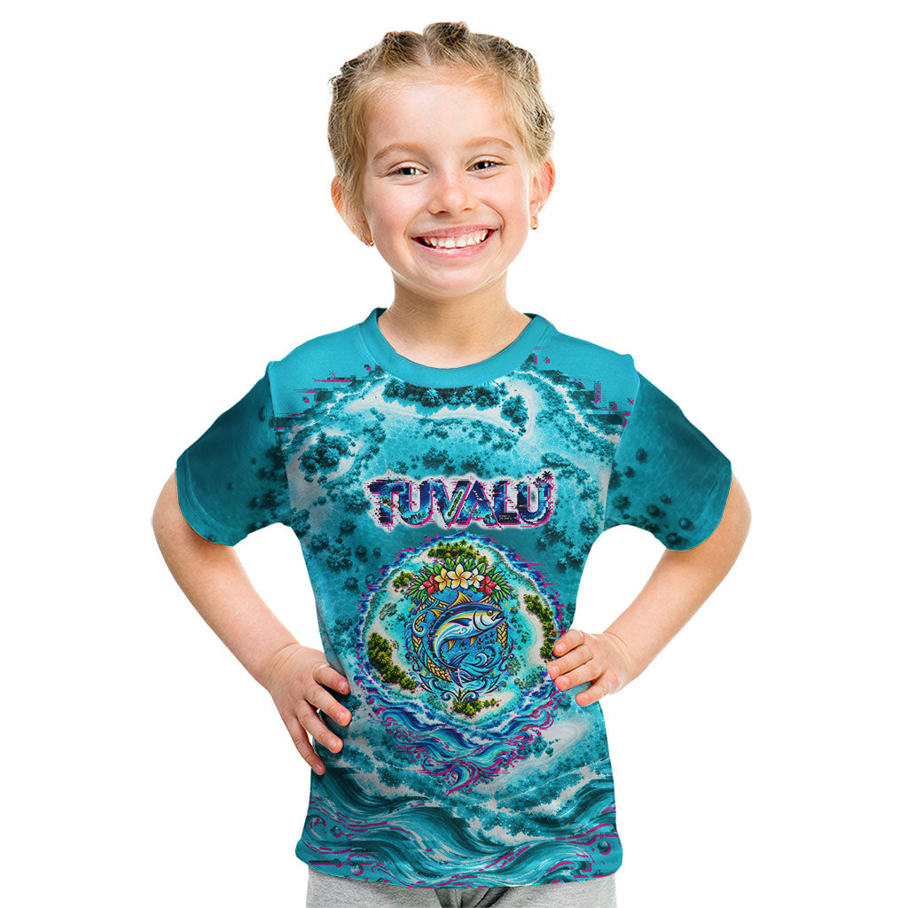 Tuvalu First Digital Nation In The Metaverse Kid T Shirt Polynesian Island Atoll Cyber Ocean TS04 Blue White - Polynesian Pride