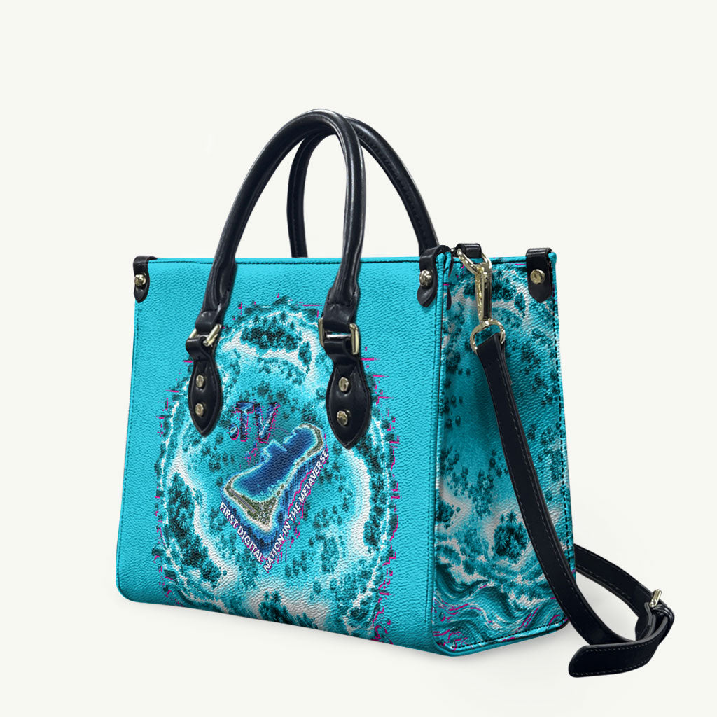 Tuvalu First Digital Nation In The Metaverse Leather Bag Polynesian Island Atoll Cyber Ocean TS04 Blue White - Polynesian Pride