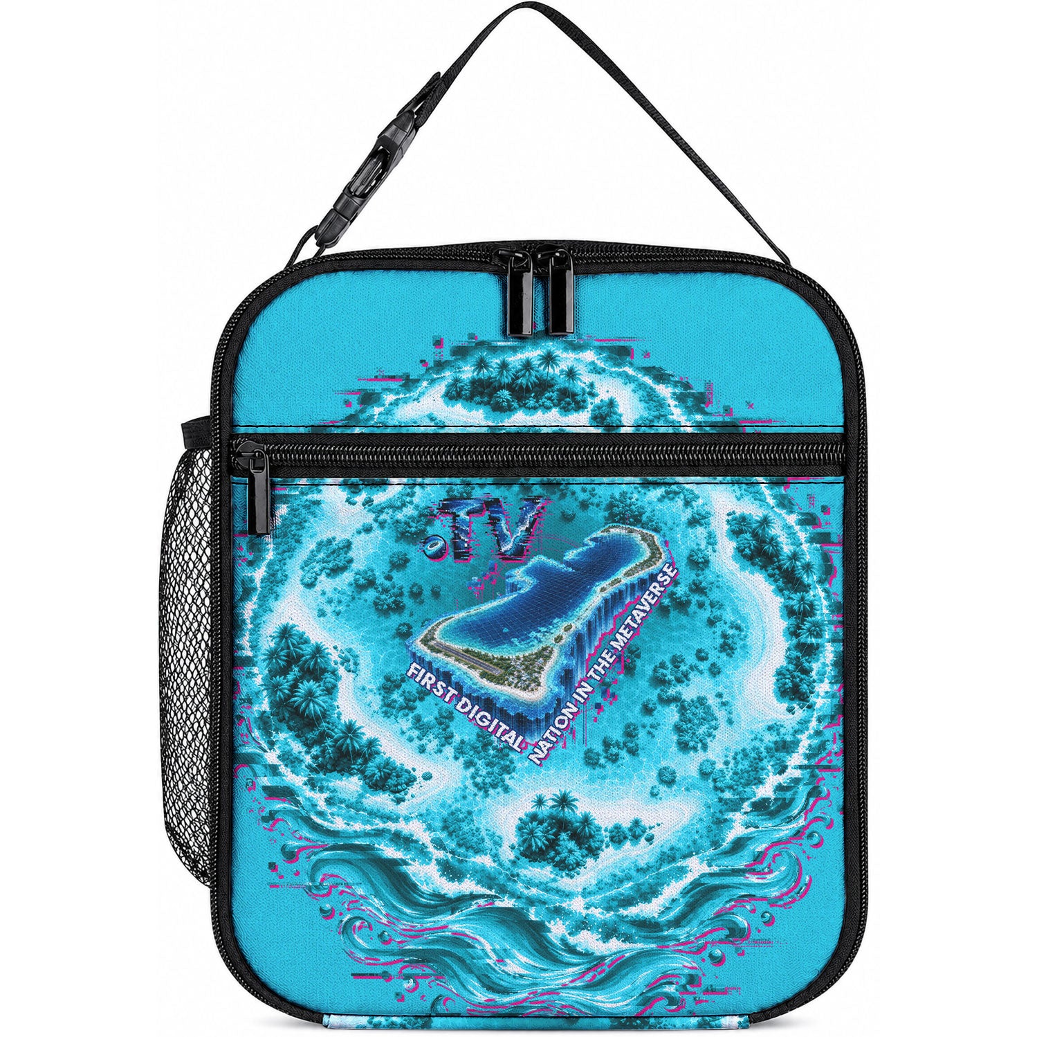 Tuvalu First Digital Nation In The Metaverse Lunch Bag Polynesian Island Atoll Cyber Ocean TS04 10.2 × 8.3 × 4.3 inch Blue White - Polynesian Pride