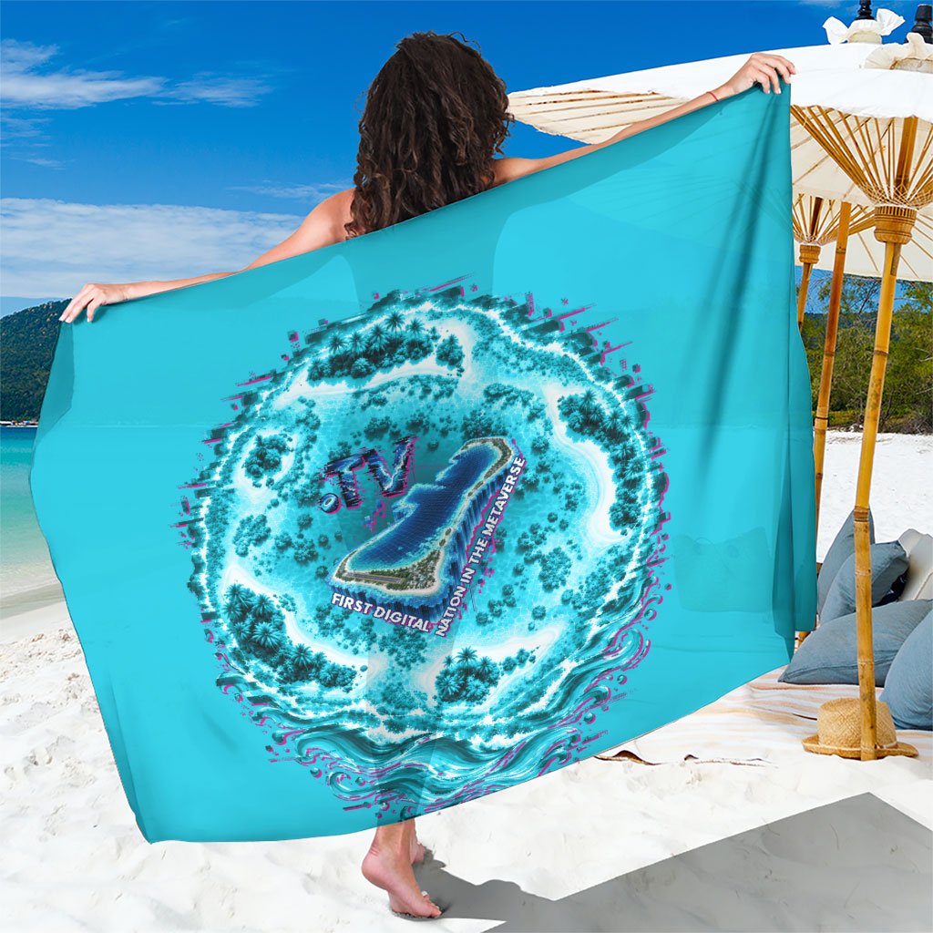Tuvalu First Digital Nation In The Metaverse Sarong Polynesian Island Atoll Cyber Ocean TS04 One Size 44 x 66 inches Blue White - Polynesian Pride