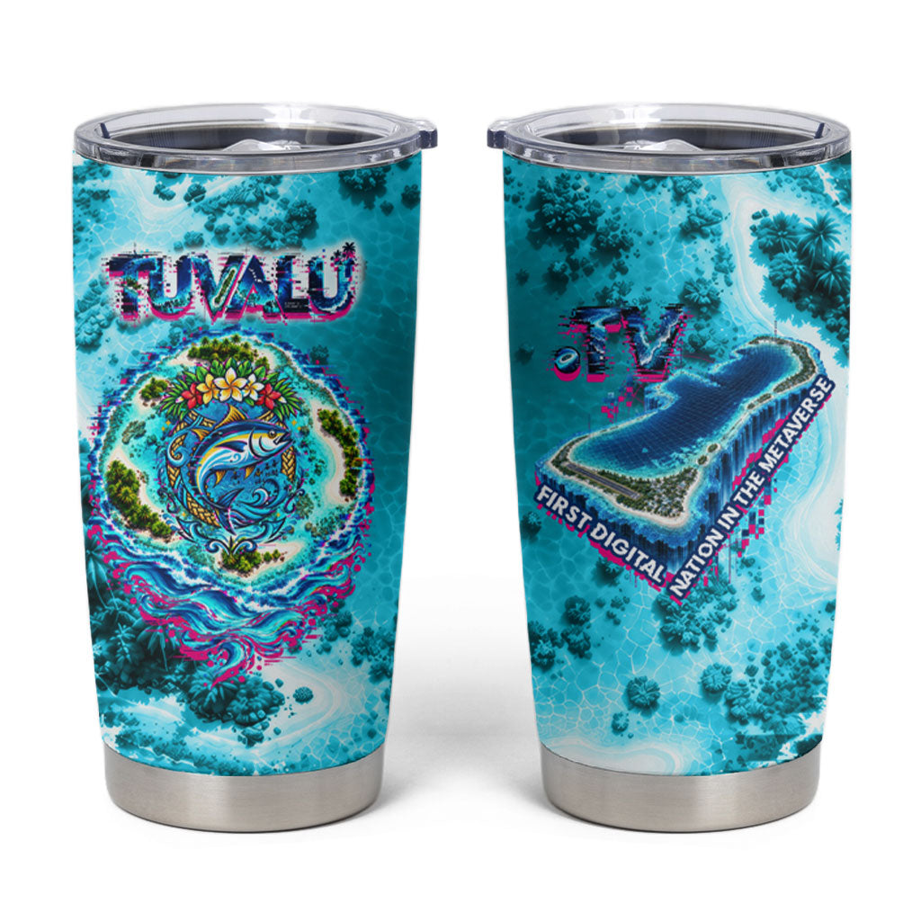 Tuvalu First Digital Nation In The Metaverse Tumbler Cup Polynesian Island Atoll Cyber Ocean TS04 Blue White - Polynesian Pride