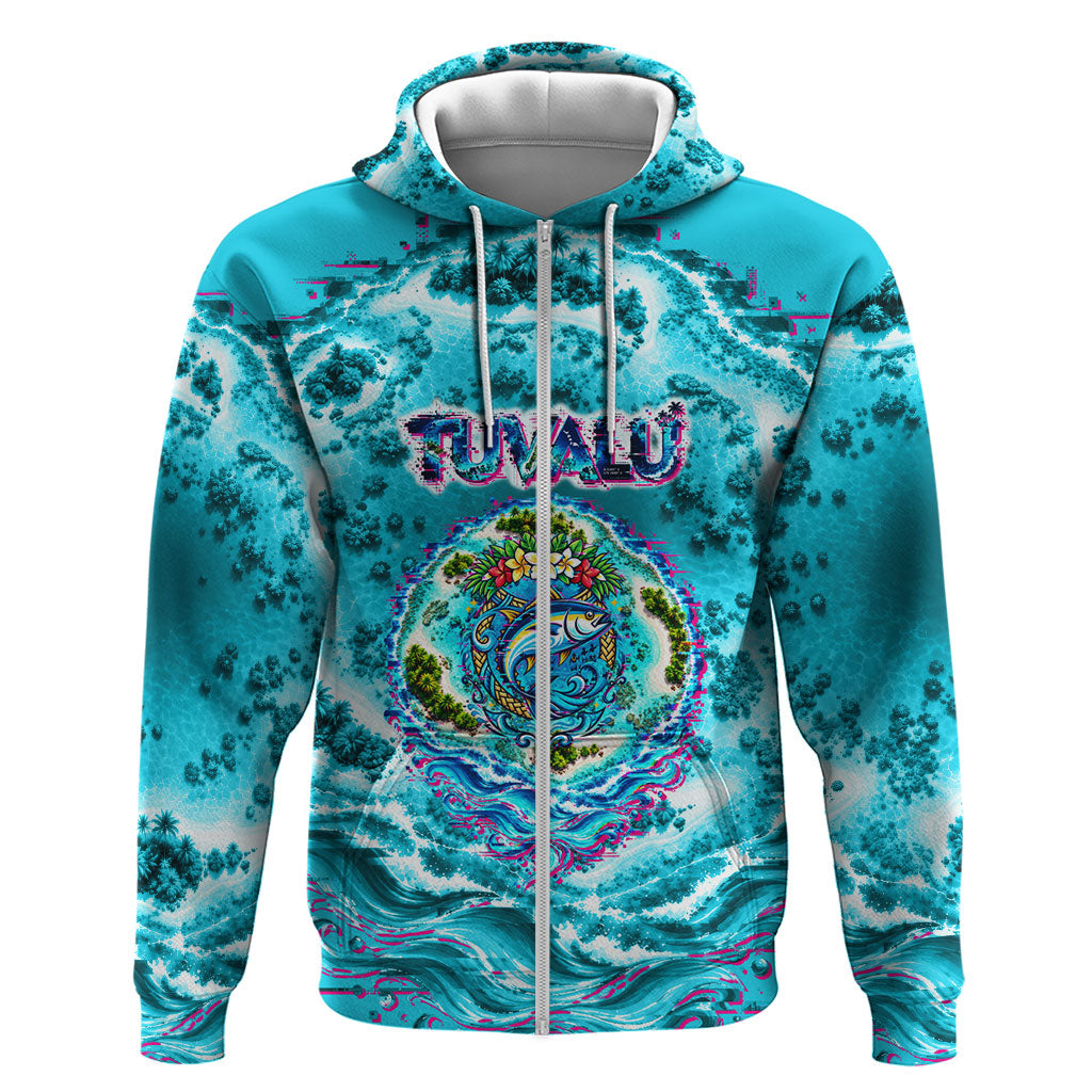 Tuvalu First Digital Nation In The Metaverse Zip Hoodie Polynesian Island Atoll Cyber Ocean TS04 Zip Hoodie Blue White - Polynesian Pride