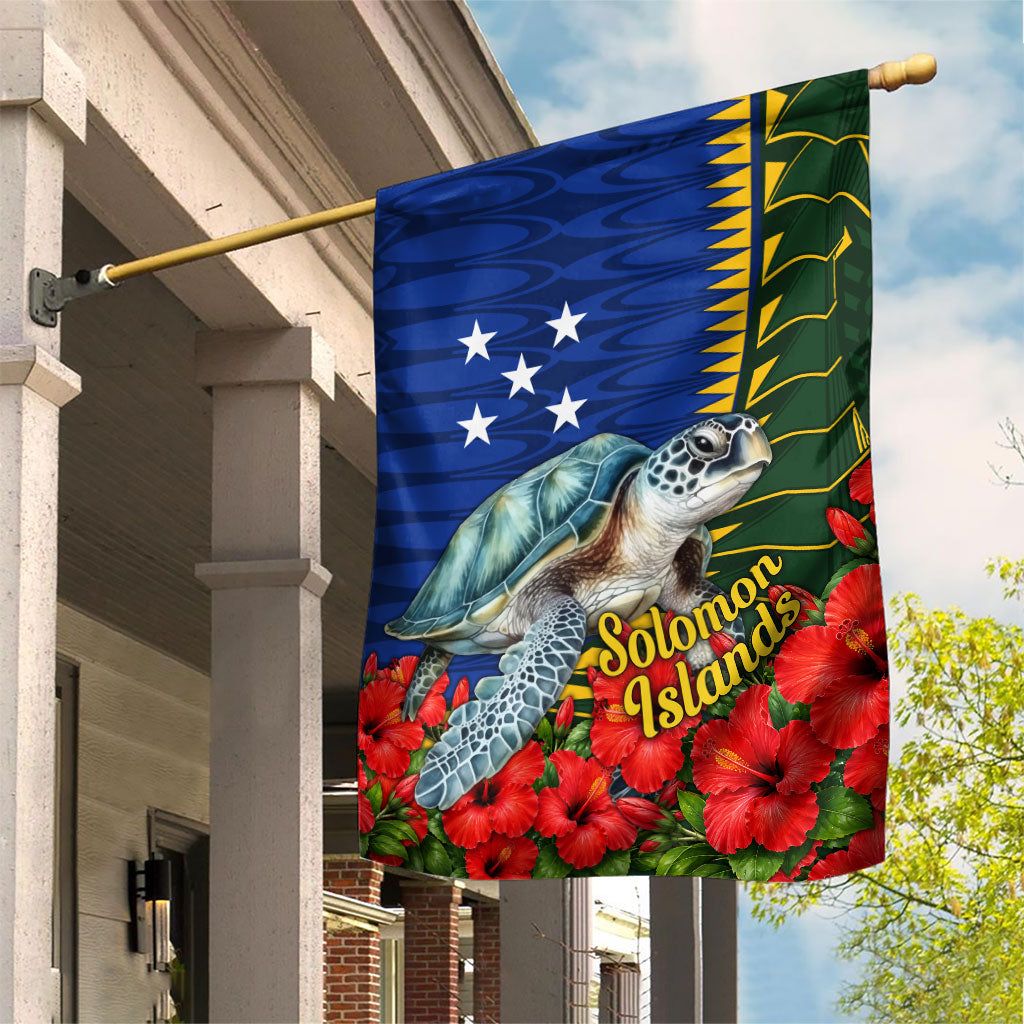 Solomon Islands Sea Turtle Garden Flag Patriotic Flag Coat Of Arms Tribal Hibiscus TS04 House Flag Blue Green - Polynesian Pride