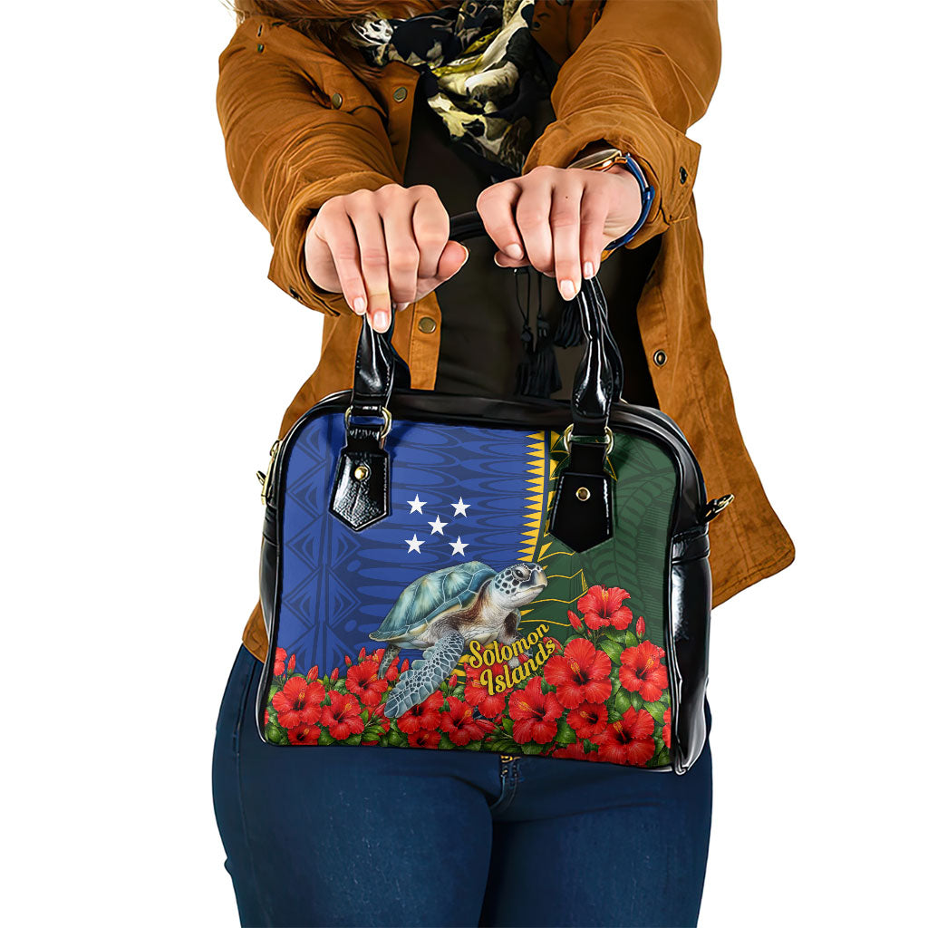 Solomon Islands Sea Turtle Shoulder Handbag Patriotic Flag Coat Of Arms Tribal Hibiscus TS04 One Size Blue Green - Polynesian Pride